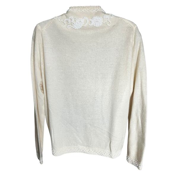 Vintage Royal Beaded Wool Angora Cardigan Cream White Made in Hong Kong 46 - Picture 6 of 10